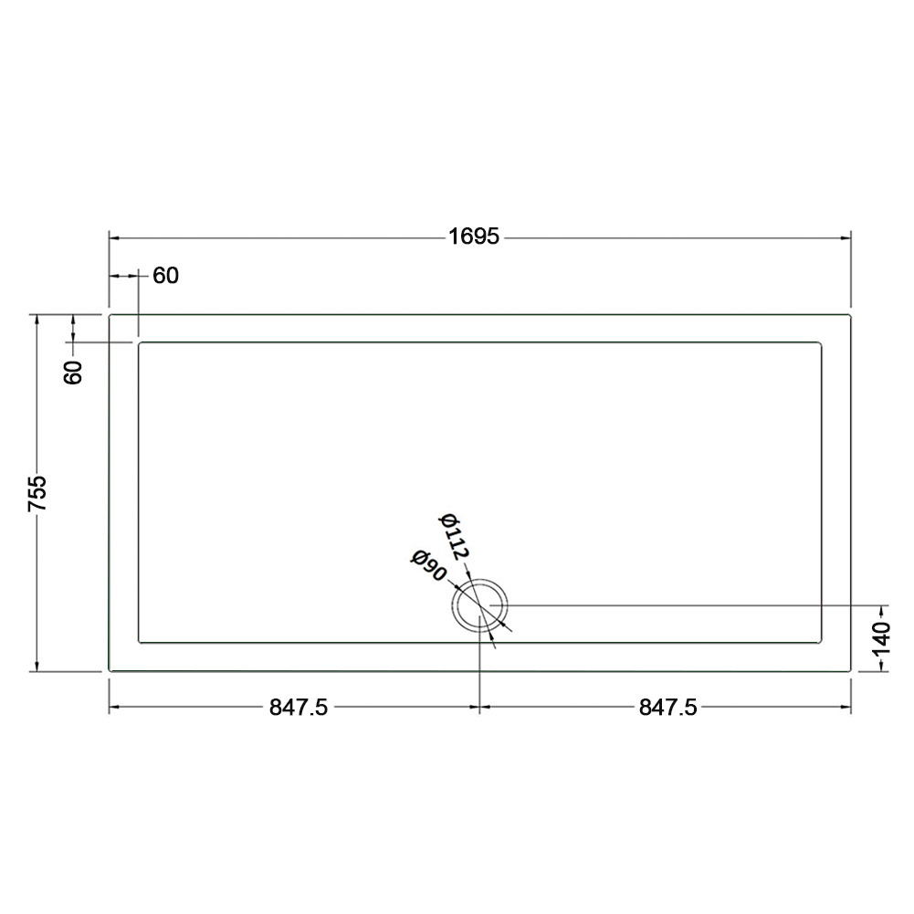 1700x700/760/800/900 White Rectangle Stone Walk In Shower Tray&Waste